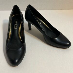 Ralph Lauren Harper Black Leather Almond Toe Pumps Size 5